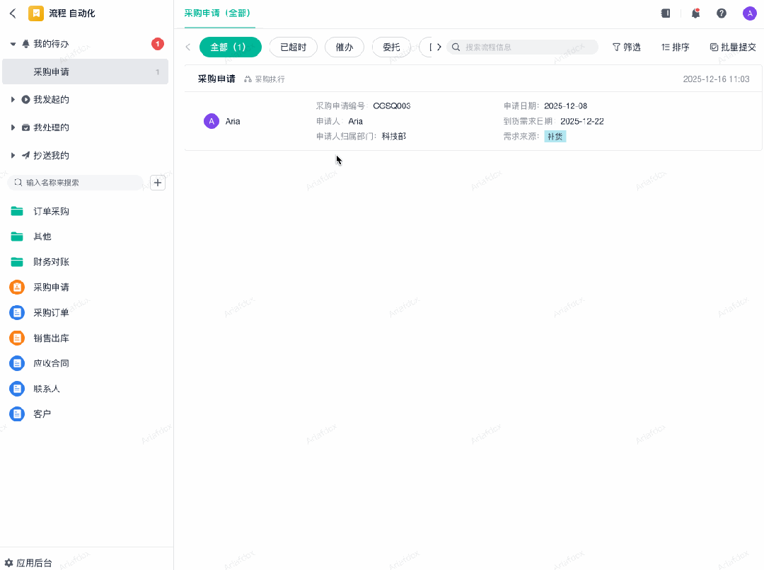 采购申请回退重提演示